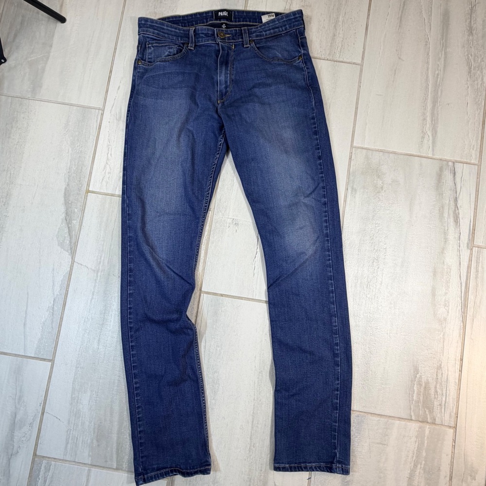 Paige Federal Slim Straight Jeans Mens 32 Jarvis Wash Blue Denim Made in USA